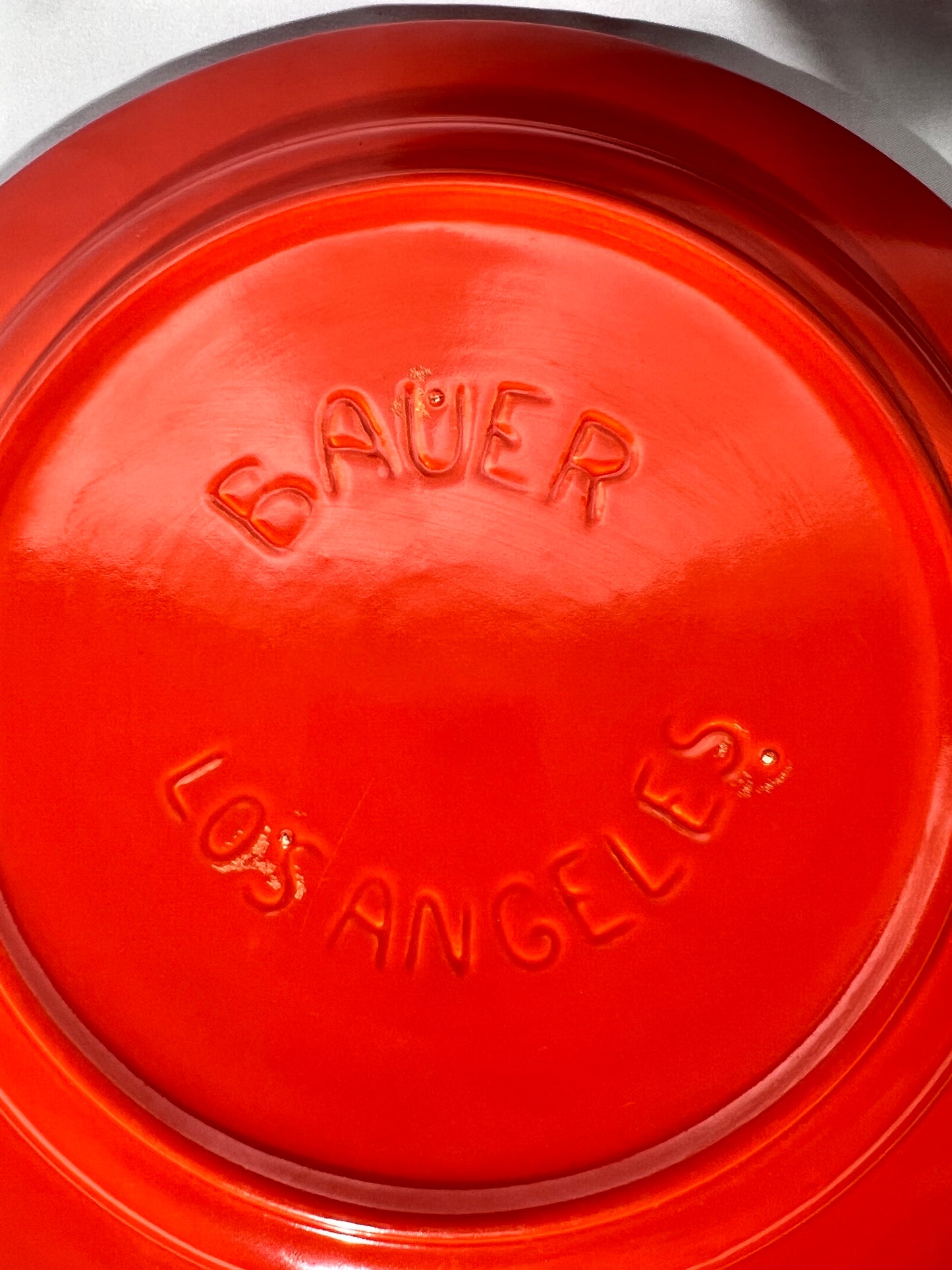 Bauer pottery- 10 1/2” dinner plate- orange- 5 rings - ring ware - vintage