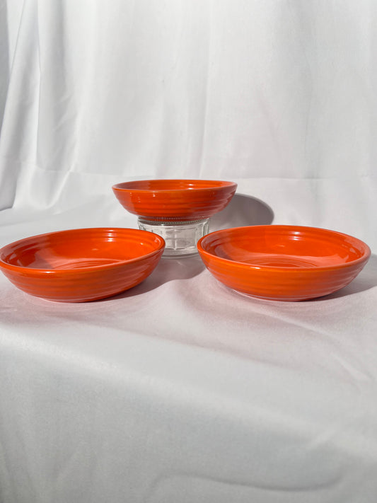 Bauer Pottery- Los Angeles- vintage - orange- 5 1/2” bowls - Set of 3