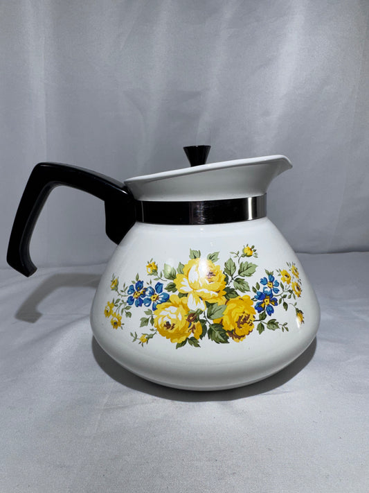Vintage Corning Ware Lancaster Rose / Floral Bouquet 6-Cup Tea Pot / Coffee Pot with Lid