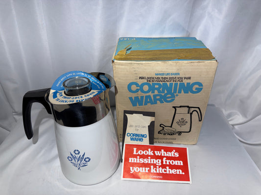 Vintage Corning Ware Blue Cornflower P-146 6-Cup Coffee / Tea Pot – NOS with Original Box