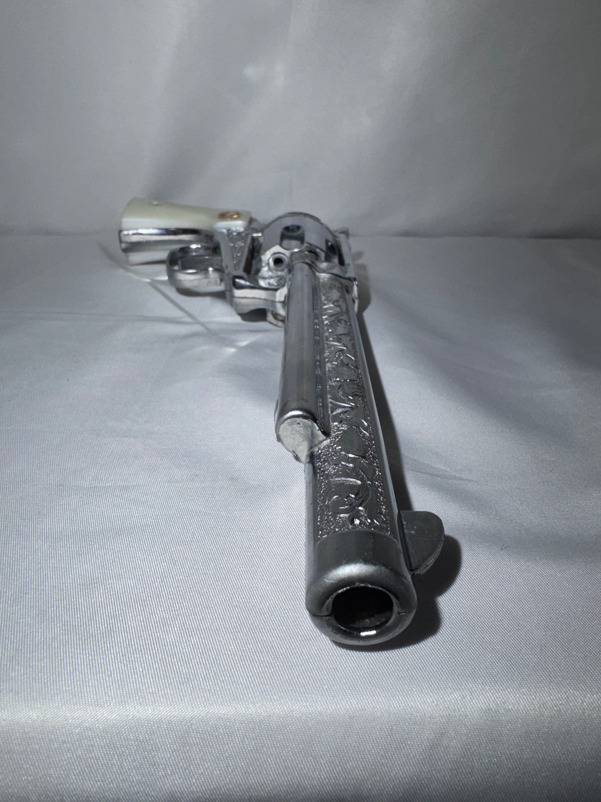 Vintage Nichols Stallion 45 Toy Cap Gun Revolver Chrome Engraved Pearl Grips 13”